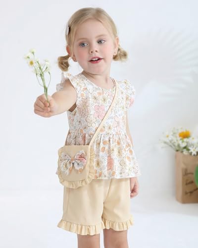 Image of Weebaby Toddler Girl Clothes Baby Summer Outfits Sleeveless Halter Top Ruffle Short Set Cute Kids Clothes Girls