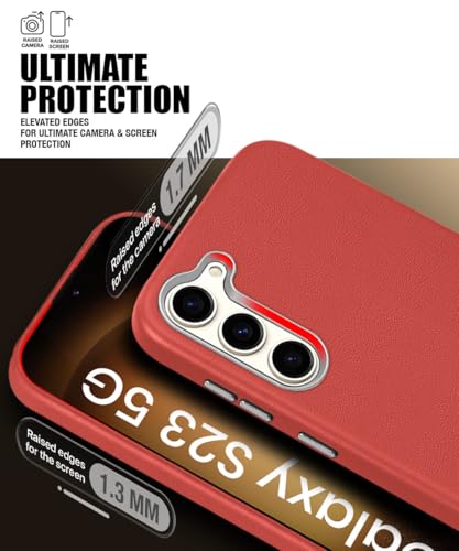 Image of WOW IMAGINE Back Cover for Samsung Galaxy S23 5G | Shockproof Tough Leather Texture Hard Mobile Case | Ultra Slim Non-Slip Grip | Inner Velvet Fabric | Metal Camera Ring - Crimson Red