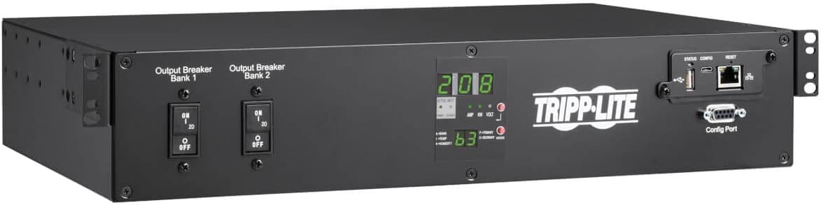 Tripp Lite 5.8kW PDU Single-Phase Monitored w/ATS Auto-Transfer Switch, 20A, 240V - 16 C13, 2 C19 & 1 L6-30R Outlets, Dual L6-30P Input Plugs, 2U Rack Mount, TAA, 2-Year Warranty (PDUMNH30HVAT2)
