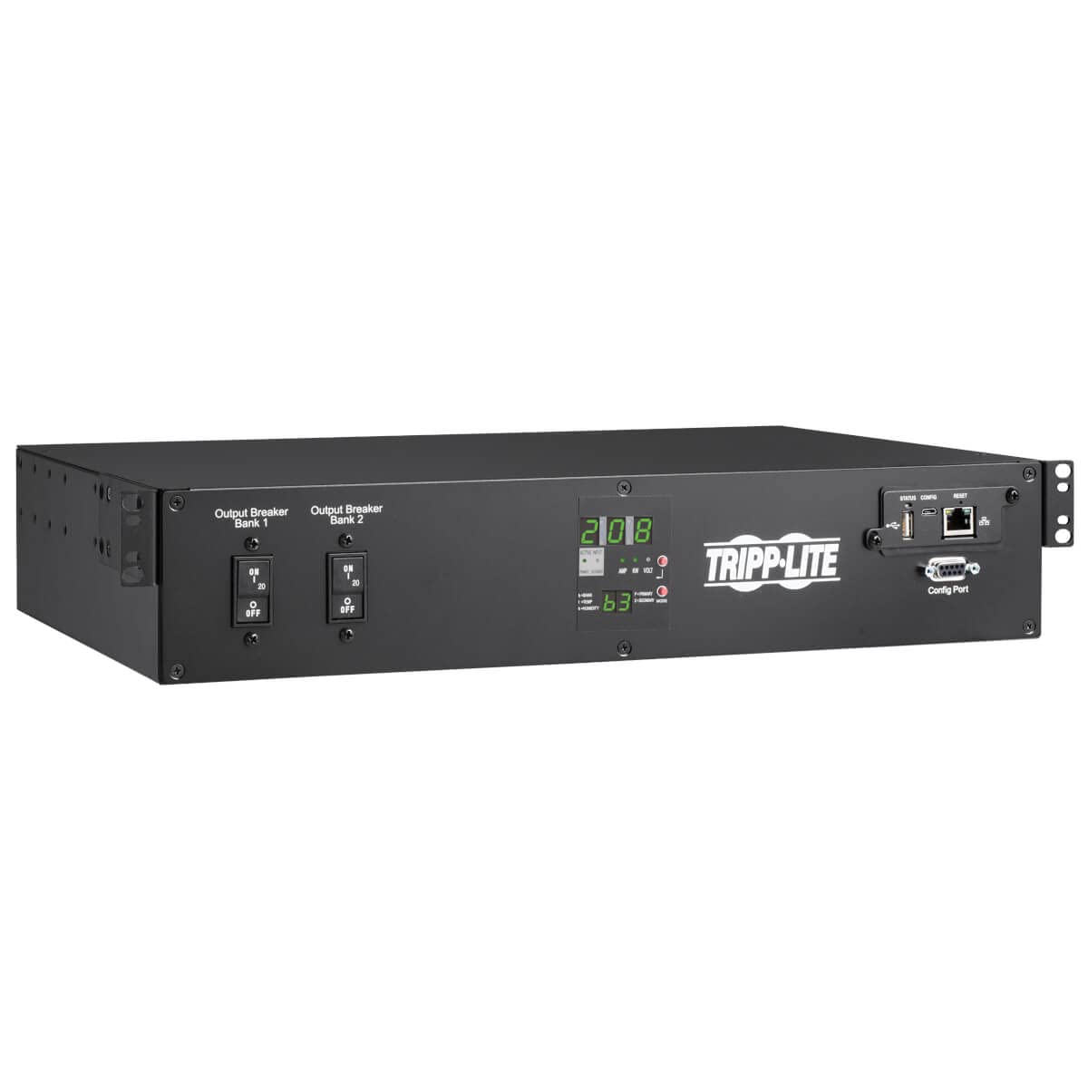 Tripp Lite 5.8kW PDU Single-Phase Monitored w/ ATS Auto-Transfer Switch, 20A, 240V - 16 C13, 2 C19 & 1 L6-30R Outlets, Dual L6-30P Input Plugs, 2U Rack Mount, TAA, 2-Year Warranty (PDUMNH30HVAT2)
