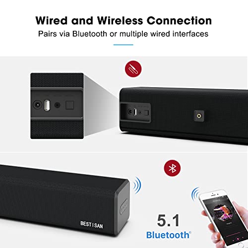 Bestisan 2.1 Channel 100Watt Sound bar, Soundbar with Built in Subwoofer Bluetooth 5.1 Surround Sound Systems (32Inches, DSP, HDMI-ARC, Remote Control, Bass Adjustable) - Thumbnail 4