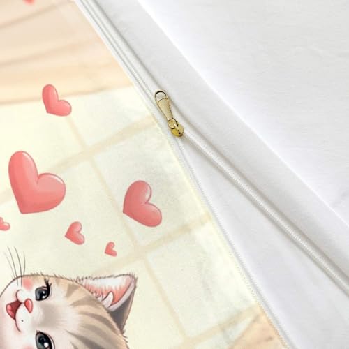 Housse de couette à imprimé chat mignon parure lit simple cœur rose 07 - 8