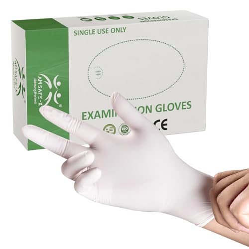 Image of AM Safe x Latex Gloves | White | Food handling | CE Approved | Non Sterile | Examination | All-Purpose | Powdered | Cleaning |Examination Gloves |40 pcs|Medium