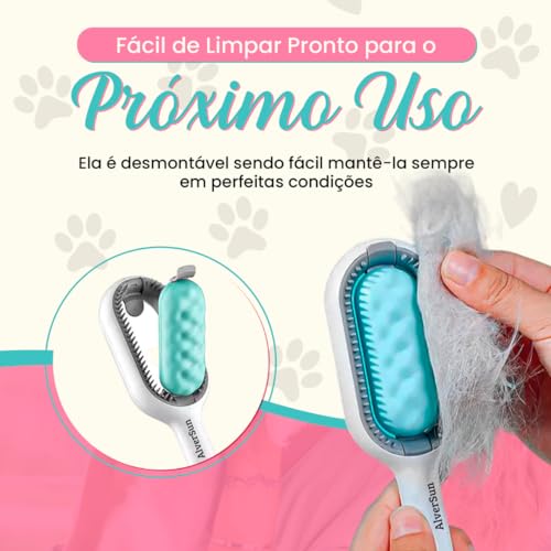 Escova Removedor de Pelos 4 em 1 para Pets - Rasqueadeira, Banho a Seco e Massageador para Cachorros