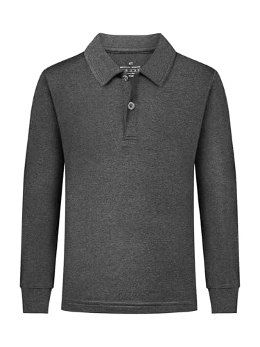 QBK Toddler to Youth Boys' Performance Golf Polo Kids Athletic Moisture Wicking Long Sleeve Shirts School Uniform