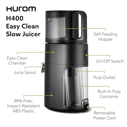 Hurom H400 Cold Press Juicer Machine, Award Winning Masticating Slow Juicer, Easy to Clean, Strainer & Hands Free with Self Feeding, Wide Mouth Hopper, Easy Assembly (Matte Black) by Hurom - Image 7