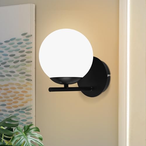 ZMH Nero Applique da Interno - Design E27 Metallo Moderno Vetro Applique da Parete Bagno Vintage Applique da Parete - Senza Lampadina