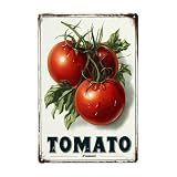 Cartel De Chapa Tomates Exquisitos, Artísticos Y Jugosos Con Hojas Verdes. Letrero De Estaño Decoración Pared Muestra Retro Tin Sign Para Garaje Restaurante Cafetería 20X30CM