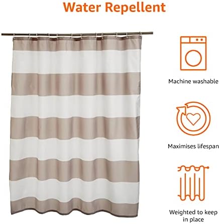 Amazon Basics Fabric Shower Curtain with Grommets and Hooks, Gray Stripe, 183 cm x 183cm