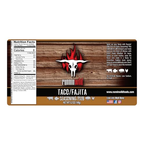 Image of Gourmet Taco Seasoning Mix | Fajita Seasoning | Low Sodium | Mexican Seasoning Blend for Tacos, Fajitas, Carne Asada, Nachos, Chili, Enchiladas, and More! | Runnin' Wild Foods, 5.2 ounces