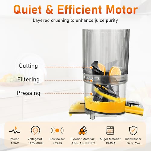 Cold Press Juicer - Juicer Machines with 4.3" Wide Feed Chute, 34oz Slow Masticating Juicer for Fruits and Vegetables, 99% High Juice Yield, Reverse Function, Dishwasher Safe by FAB&DELUXE - Image 5