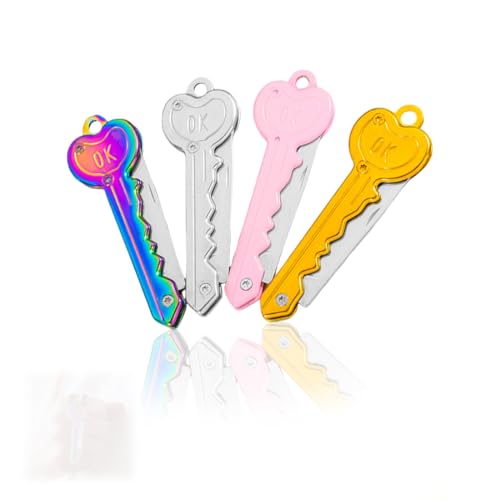UIEXAY 4 Pcs Navajas De Bolsillo Para Acampada Y Marcha,Llavero,Mini Edc Navaja De Bolsillo, Pequeña Navaja Plegable De Titanio Con Orificio Para Llavero Incorporado Para Llevar Todos Los Días