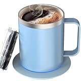 Heated Coffee Mug USB-Powered 304 Stainless Steel 12oz - 10-Hour Auto Shut-Off, Double-Wall Insulated Heating Mug for Hot Beverages, Coffee & Tea,Keeps Drinks 131°F-149°F (Cerulean)