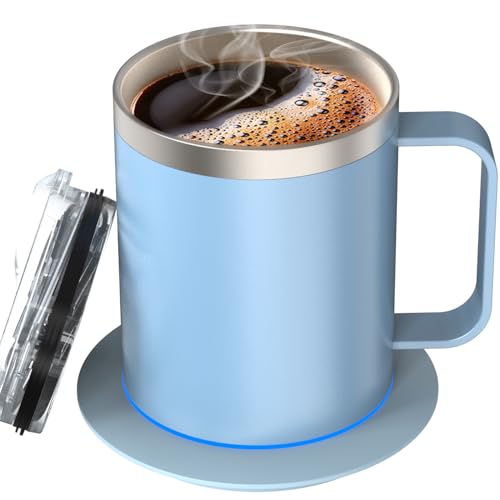 Taza de café térmica de 12 onzas, taza eléctrica con control de temperatura con retención de calor, portátil para viajes, oficina, uso doméstico