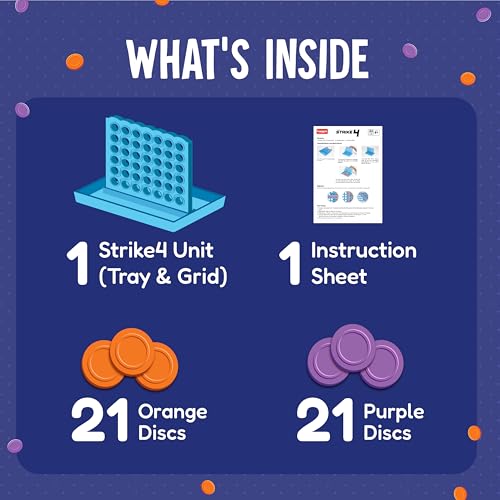Image of Funskool Games, Strike 4, New and Improved, Classic disc Dropping Game, 4 in a Row, Connect Game, Family Games, Strategy Board Games, Toys for Kids and Adults, 2 Players, Ages 6 Years and Above