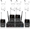MELONARE Sistema de micrófono inalámbrico UHF compacto de 4 canales MWM-41-4B | 4 micrófonos de diadema/solapa, 4 x 10 frecuencias, alcance de 200 pies, voces sin manos, iglesia, conferencia UHF 2