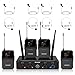 MELONARE Sistema microfonico wireless UHF a 4 canali con 4x10 frequenze, portata di 200 piedi, 4 bodypack e microfoni per cuffie/lapelle per canto, chiesa, conferenza (MWM-41-4B) immagine