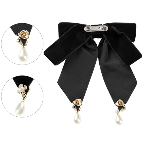 Image of Women's Retro Velvet Ribbon Bow Tie Brooch Necktie Pre-Tied Big Bowknot