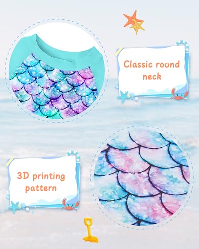 Image of UNIFACO Little Toddler Girls Bathing Suit Rashguard Set 2 Pieces Novelty Fish Scale Tankini for Summer Beach Vacation Party 3T