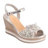 IVACHY Women's Sparkling Wedge Sandals- Flowers Diamonds Shinny Crystal- Ladies Wedges- Available size UK 3 to UK 7.5