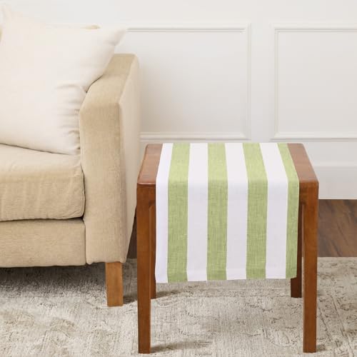 Solino Home 100% Pure Linen Table Runner, 14 x 36 in, Green, Cabana Stripe
