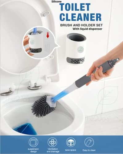 Silicone Toilet Brush with Soap/Detergent Dispenser, Upgraded 2023 Model, (BRITISH COMPANY) Bathroom Bristles and Holder, Magic Sprayer Antibacterial dispensing, Wall or Standalone, refillable
