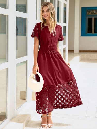 Image of Simplee Womens Summer Boho Maxi Dress V Neck Empire Waist Long Flowy Wedding Guest Dresses with Pockets