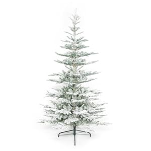 KING OF CHRISTMAS 7ft Snow Flocked Artificial Christmas Tree Unlit King Noble Flock Christmas Tree with Metal Stand Hinged Xmas Tree for Holiday Home Office Indoor Outdoor Christmas Decor