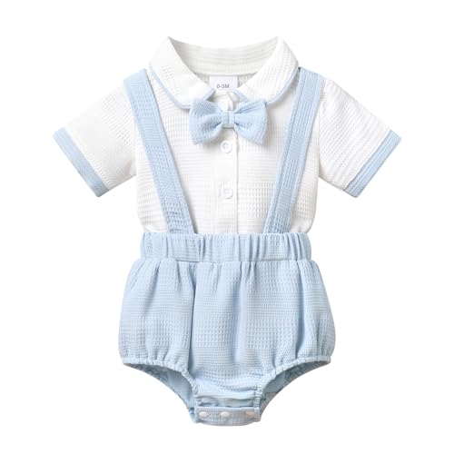 YOUNGER TREE Baby Boy Clothes Baptism Suit Gentleman Wedding Outfits Shirt and Bloomers Shorts Set 1st Birthday Cake Smash(Blue, 0-3 Month)