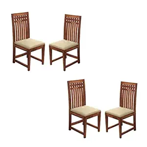 Craftswood Wooden Dining Chairs Only | Wooden Dining Chairs | Dining Room Furniture with Cushions | Dining Chair Set of 4 | Study Chair with Cushion for Dining Honey