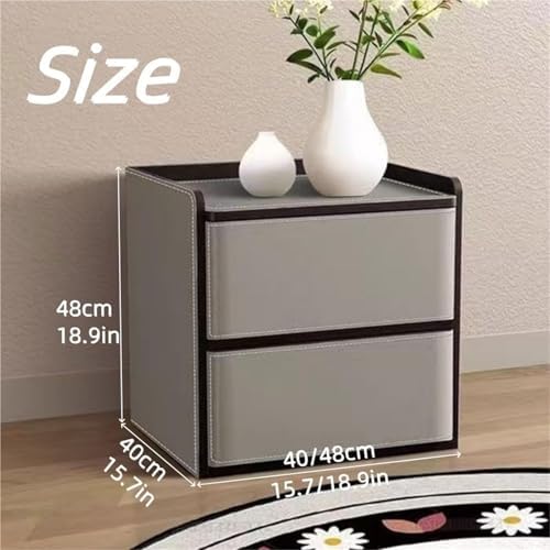 Minimalist Gray Wood Bedside Table with 2 Drawers - Stylish Nightstand with Storage for Living Room & Bedroom - Practical End Table (48cm)
