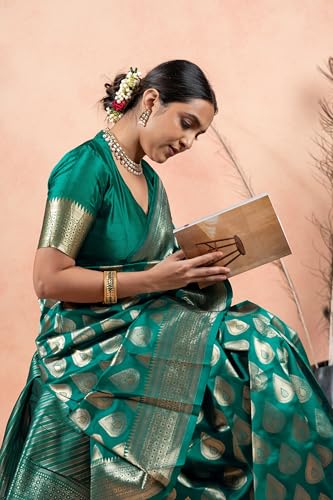 Image of Subham Saree for Woman Silk Cotton Kanjivaram | Soft Daily Wear Golden Zari Sari with Jacquard Blouse Piece
