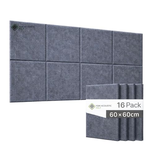 Image of YGM Acoustic Foams Luxury PET Felt Acoustic Self Adhesive Panels, 10 MM Thick, Sound Absorbing Panels for Wall | Room Noise Reducer & Sound Dampening (Midnight Grey, 2x2 Foot - 16 Panels)