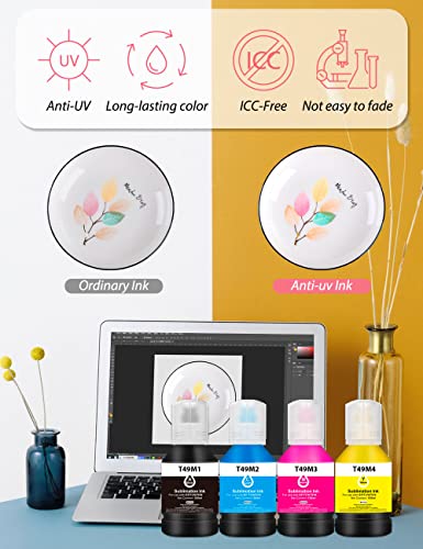 4X140Ml T49M Autofill Sublimation Ink For Epson Surecolor F170 F570 Dye-Sublimation Printer（T49M1 T49M2 T49M3 T49M4 4 Pack） #TOP5