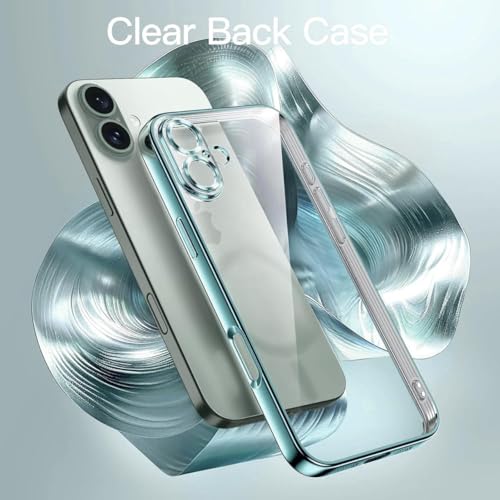 Image of Elzzi Electroplated Transparent Clear Transparent Cover for iPhone 16, TPU Cover Full Body & Individual Camera Protection Bumper Cases for Men & Women (Teal Green)