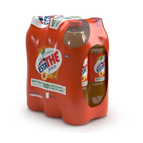 Estathé Pesca - The Freddo Con Vero Infuso Di Foglie Di The E Succo Di Pesca, Bevanda Analcolica Senza Glutine, 6 Bottiglie Da 1,5 Lt