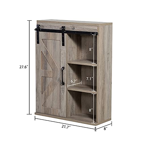Rustory Rustic Wooden Wall Mounted Storage Cabinet With Sliding Barn Door, Decorative Farmhouse Medicine Cabinet For Kitchen Dining, Bathroom, Living Room (Washed Oak) #TOP3