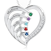 Easycosy Custom Name Necklace with Simulated Birthstones Customized Promise Necklace Heart Pendant with Engraved 2-5 Names - Anniversary Birthday Christmas Jewelry Gifts for Women Wife Mom Grandma