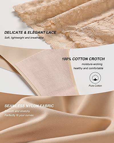 Image of SHARICCA Women Seamless High Waist Underwear Sexy Floral Lace Thong Soft Comfortable Panties Pack