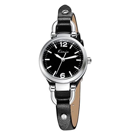 Alienwork Klocka Dam Silver Läder-Armband Svart Retro Elegant Små