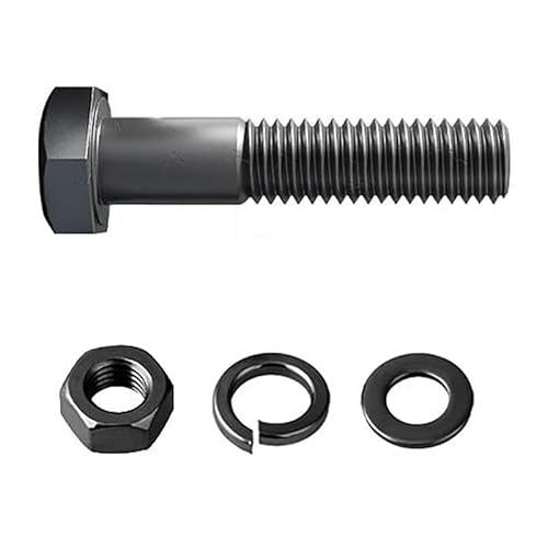 Kit de tornillería métrica de acero aleado, Tornillo de cabeza hexagonal grado 12.9, Tuerca, Arandela, Con tratamiento de óxido Negro (Parcialmente roscado, M8 x 150mm, 1 set)