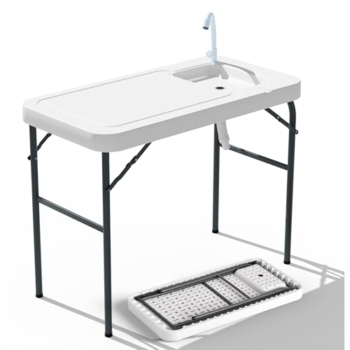 Ortus Collective Fish Cleaning Table with Sink Heavy-Duty HDPE Waterproof & UV-Resistant Portable Outdoor Sink with Hose Hook Up for Camping Picnic Backyard Without Grid Rack