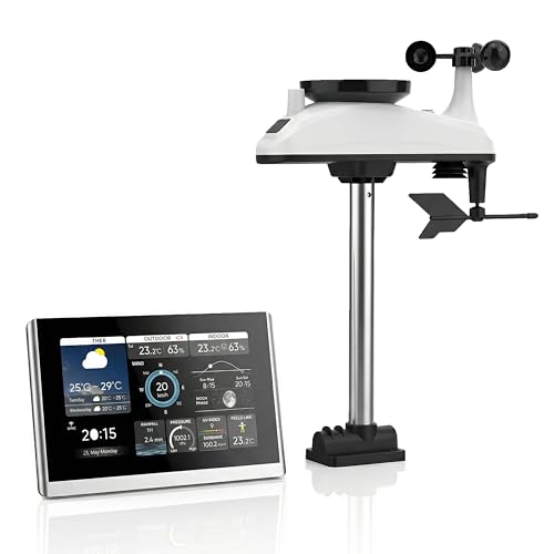 Brandson – Wlan Wetterstation mit TFT Farbdisplay – 7 in 1 Funk Außensensor – mit Tuya Smart App – Trend-Diagramme – Windgeschwindigkeit Windrichtung Regenmesser Temperatur Luftfeuchtigkeit Niederschl