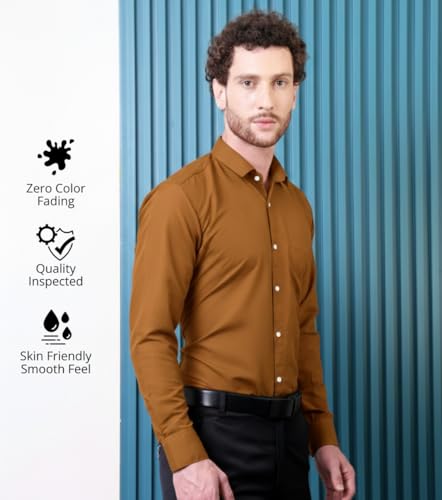 Image of CONTRARY Men's Pure Cotton Solid Stylish Casual & Formal Wear Shirt | Stylish Regular Fit Full Sleeve Comfortable Office Party Trendy Shirt - Multi Color