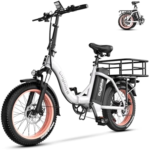 EUYBIKE Electric Bike for Adults, 20"x 4" Fat Tire Cargo Ebike with Seat, 1450W Peak 2 Seater Commute Bike with 48V 20AH Removable 960WH Battery, 80 Miles Max Range 7-Speed Step-Thru Electric Bicycle