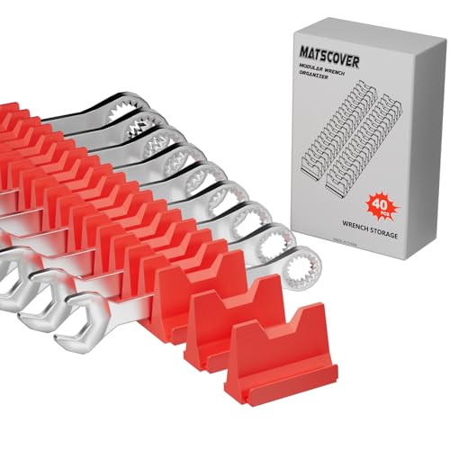 40PCS Modular Wrench Organizer Wrench Holder - Wrench Tool Organizers for Tool Drawer Storage, Wrench Storage Set with Metric & SAE Label, Wrench Rack Tool Gift for Professional Mechanics Men, Red