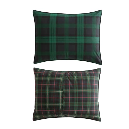 Image of Eddie Bauer - Queen Comforter Set, Cotton Reversible Bedding with Matching Shams, Stylish Plaid Home Decor (Woodland Tartan Green, Queen)