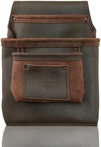 Graintex OS2317 3 Pocket Nail & Tool Pouch Top Grain Oil Tanned Leather for Framers, Constructors, Electricians, Plumbers, Handyman