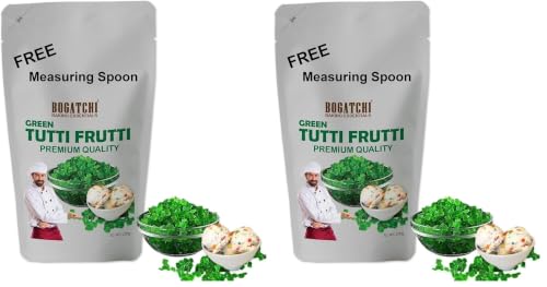 Image of BOGATCHI Green Tutti Frutti for Cake, Ice Creams and Shakes Decorations, Green Tutti Frutti, Delicious and Tasty, 200g with Free Measuring Spoon (Pack of 2)