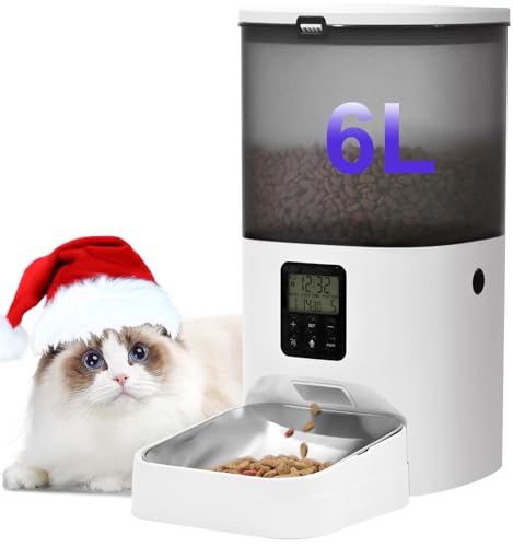 Automatic Cat Feeder, 6L Cat Food Dispenser with 10s Voice Recorder, Pet Feeder up to 8 Meals per Day, Timed Feeder with Dry Food Sealed Ring